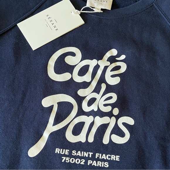 Sezane Café De Paris Sweatshirt Navy / Ecru - Size XL - Picture 2 of 5